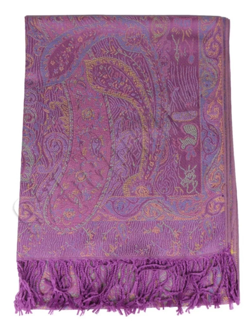 Women’s Silk & Pashmina Scarf Wrap Shawl Purple Paisley 72 x 30 In Fringe EUC